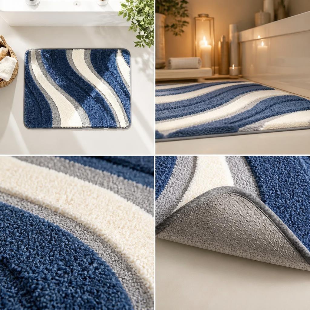 Tapis de Bain Antidérapant Vagues Parisola — 4 Vues Coloris et Ambiances