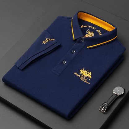 Polo homme coton spandex col classique brodé manches courtes