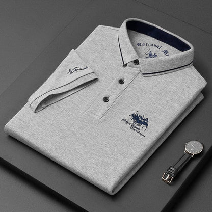 Polo homme coton spandex col classique brodé manches courtes