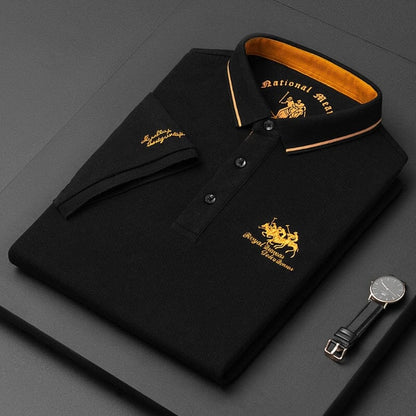 Polo homme coton spandex col classique brodé manches courtes