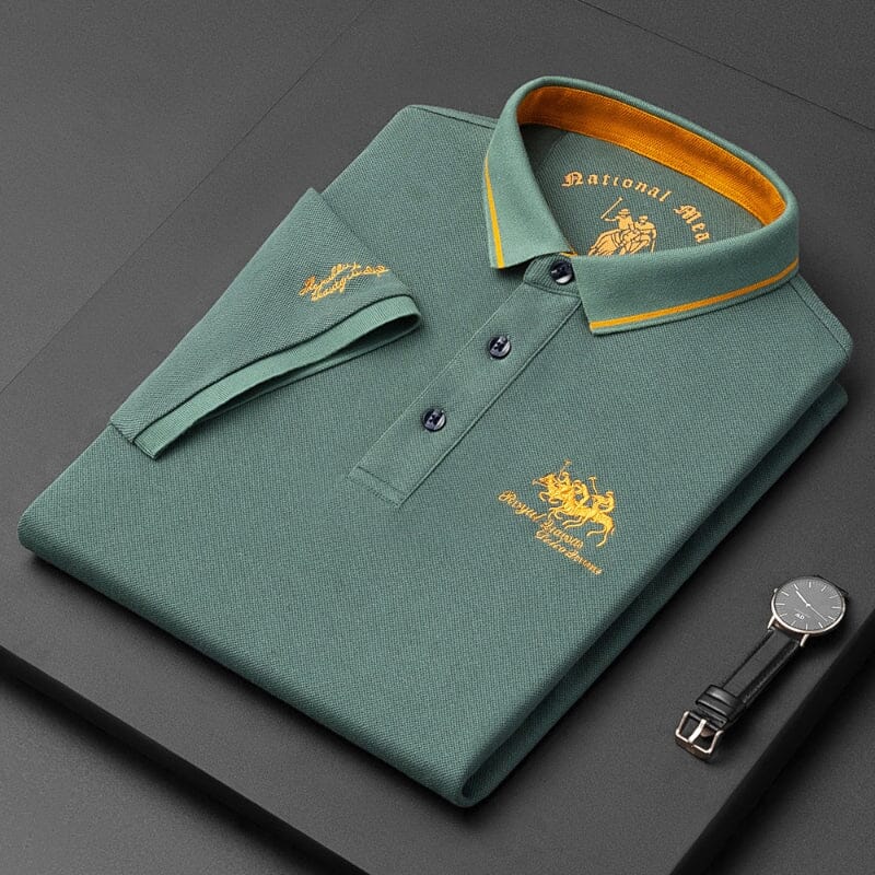 Polo homme coton spandex col classique brodé manches courtes
