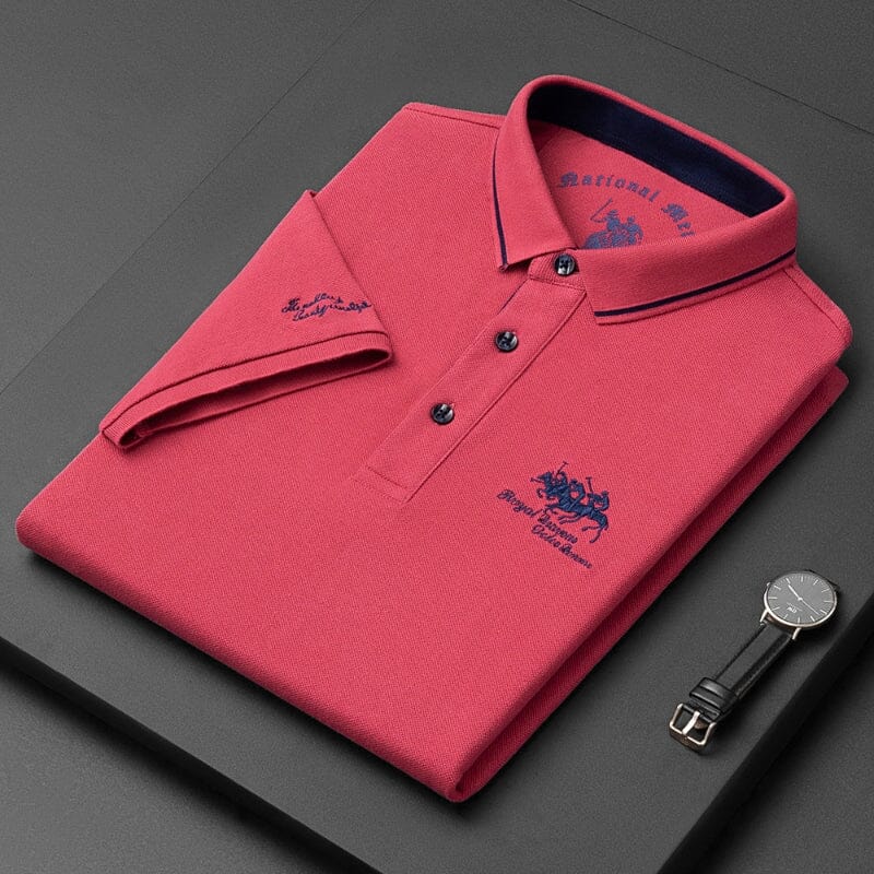 Polo homme coton spandex col classique brodé manches courtes