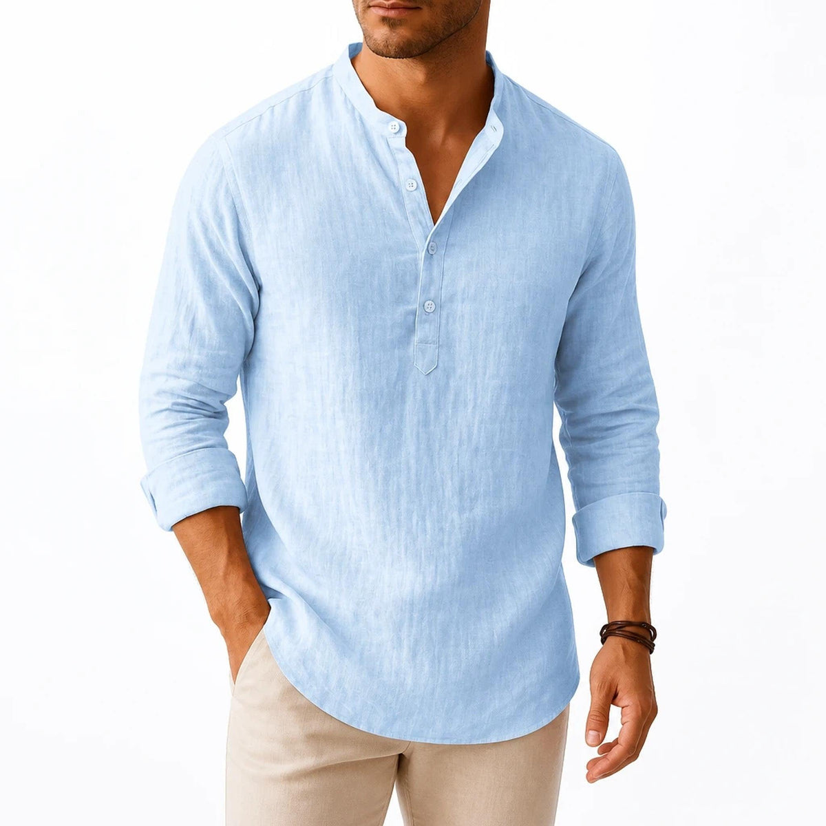 Chemise Homme en Lin Col Montant