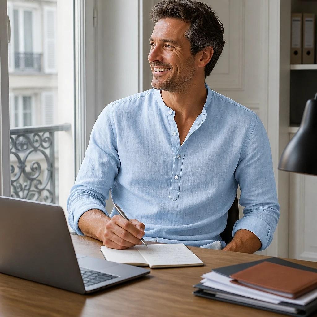 Chemise Homme en Lin Col Montant