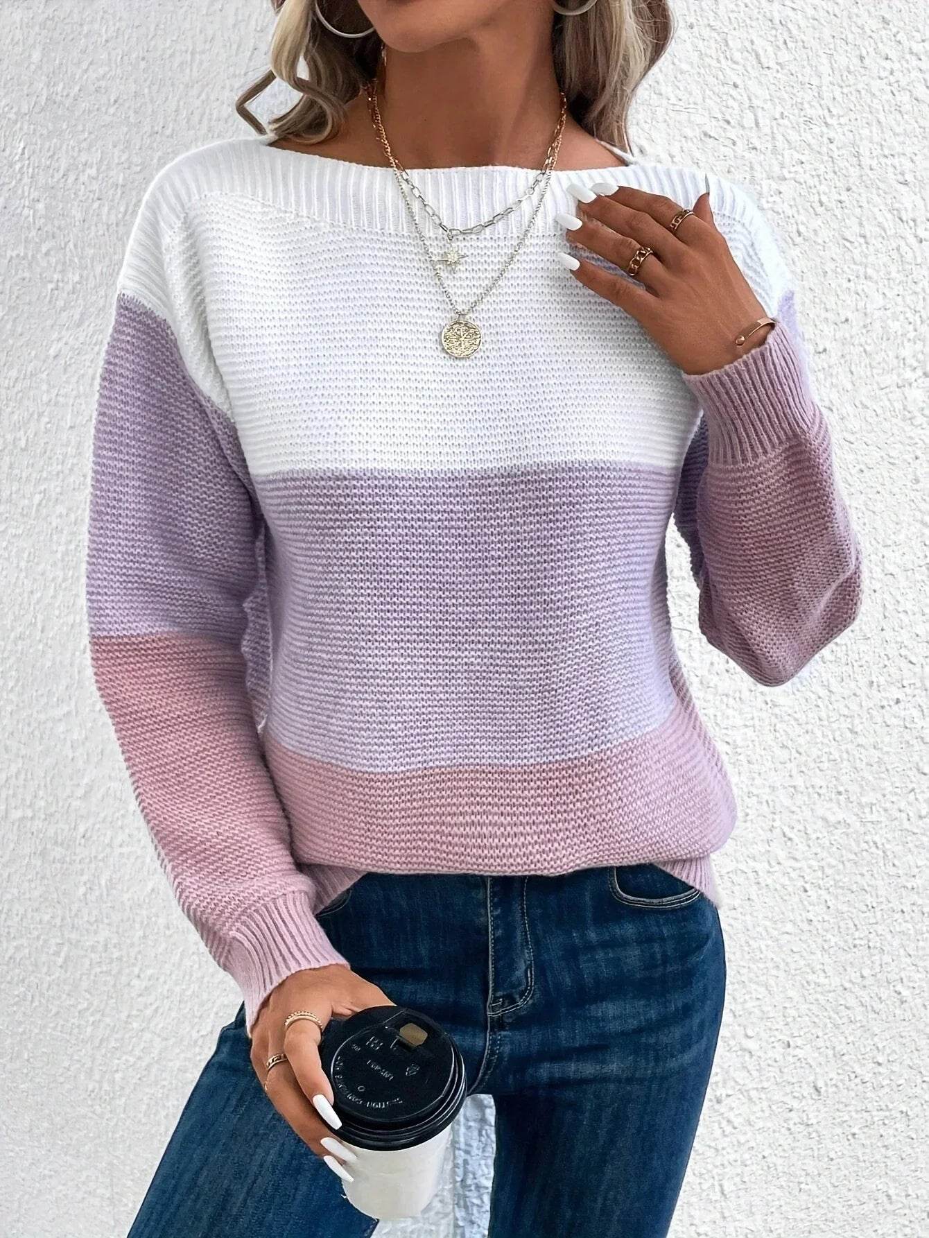 Pull femme col rond décontracté mailles douces manches longues