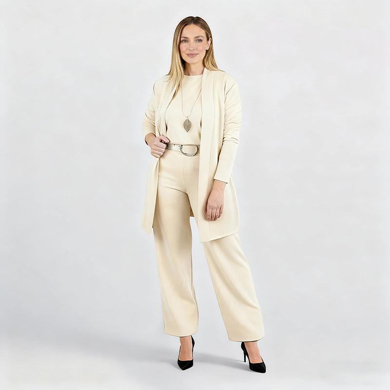 Ensemble femme élégant trois pièces veste haut pantalon