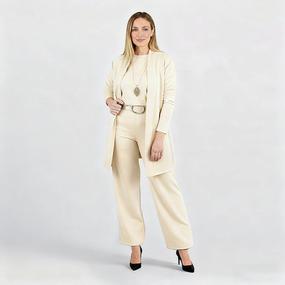 Ensemble femme élégant trois pièces veste haut pantalon
