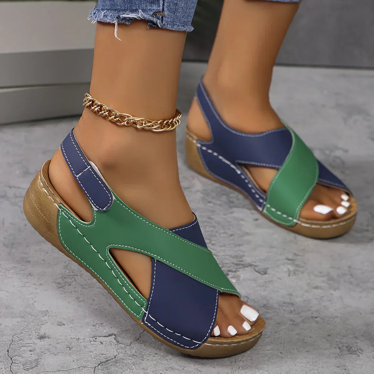 Sandale femme cuir synthétique velcro semelle EVA confortable