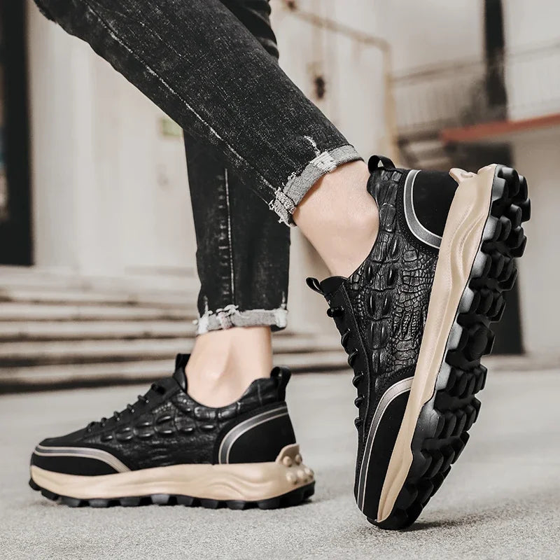 Baskets homme cuir synthétique texturé crocodile semelle caoutchouc
