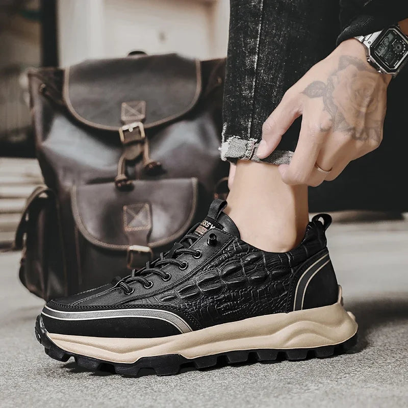 Baskets homme cuir synthétique texturé crocodile semelle caoutchouc