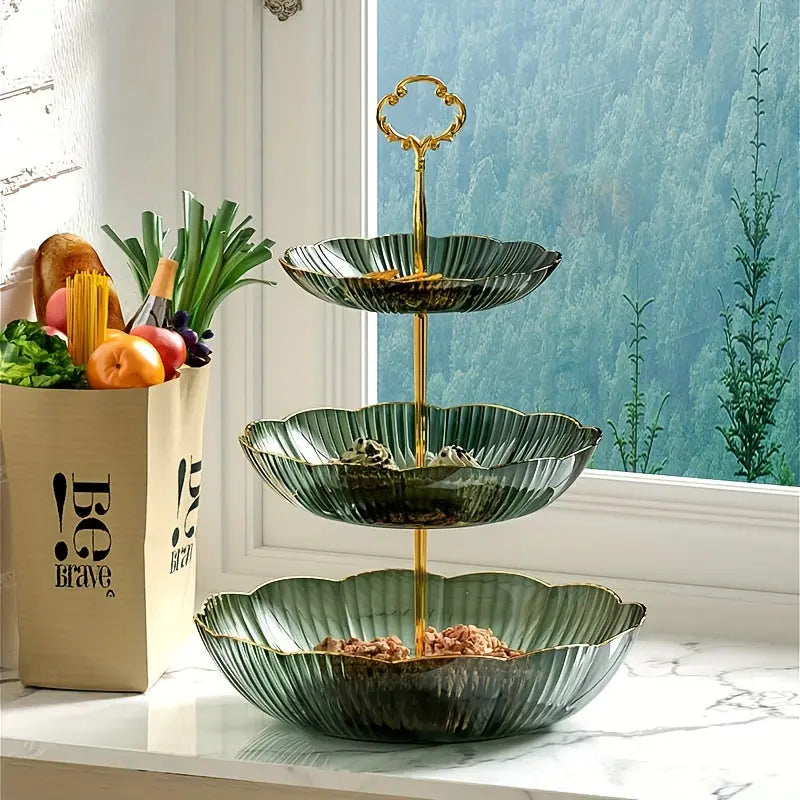 Corbeille à fruits 3 niveaux PET empilable rangement légumes pain cuisine 25x35 cm