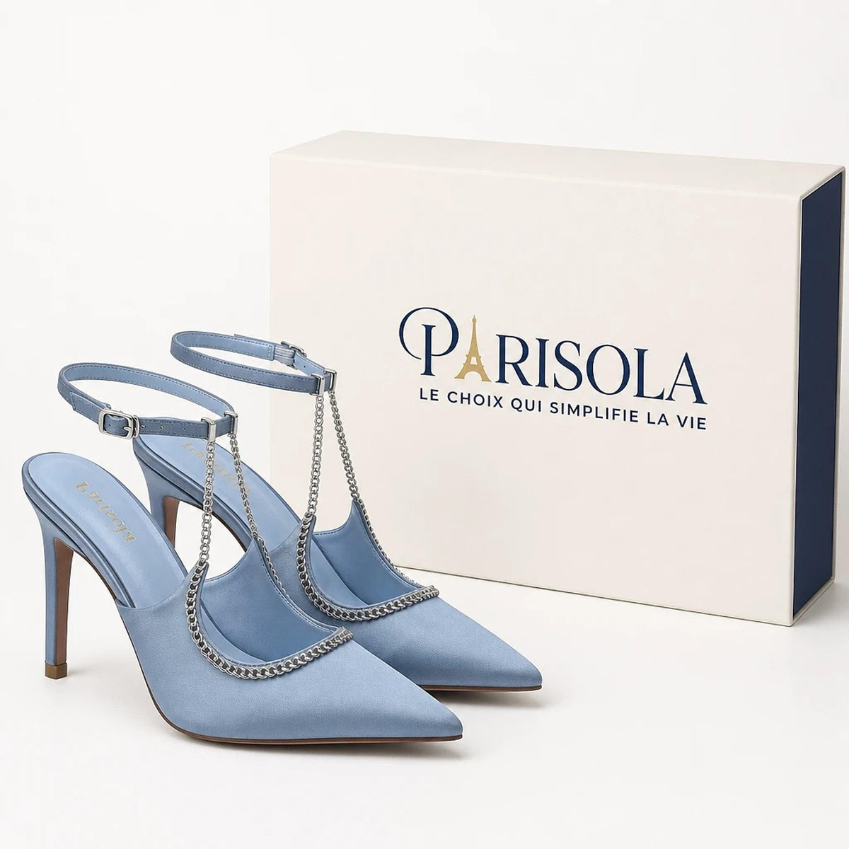 Élyria – Escarpins Satin Bleu