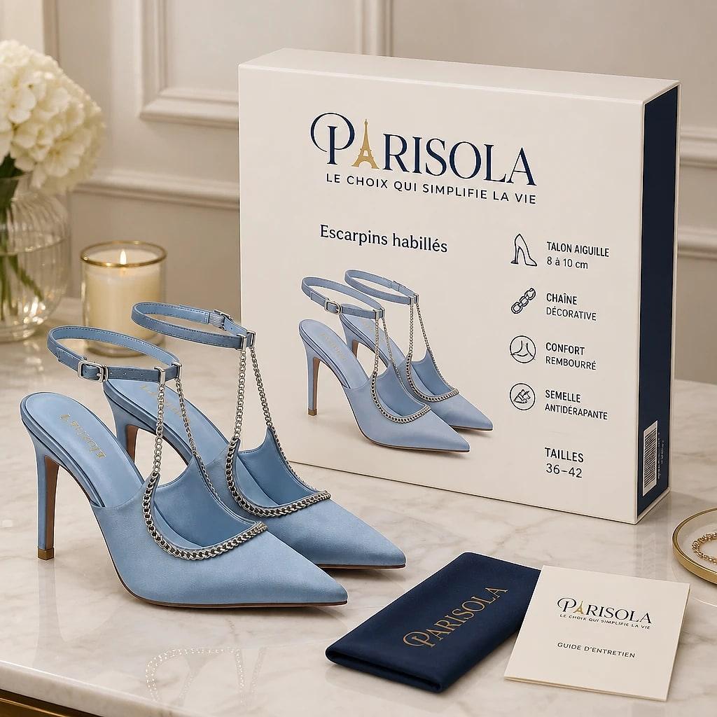 Élyria – Escarpins Satin Bleu