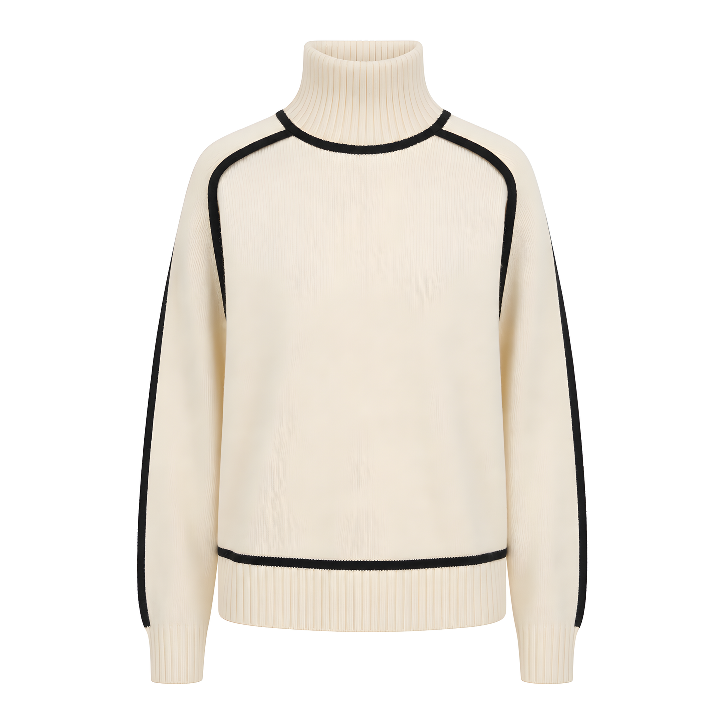 Pull col montant femme tricot colorblock bicolore manches longues coupe ample