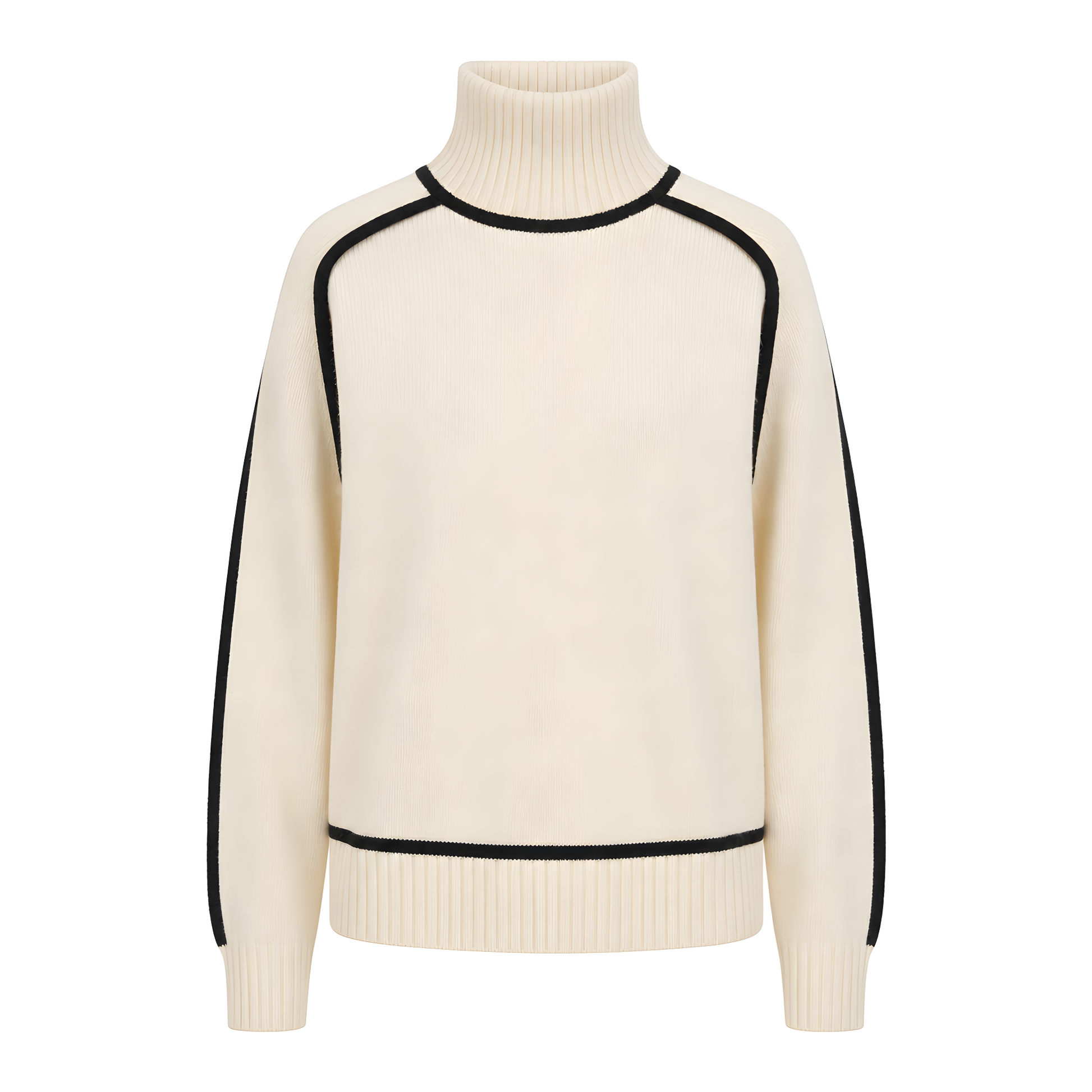 Pull col montant femme tricot colorblock bicolore manches longues coupe ample