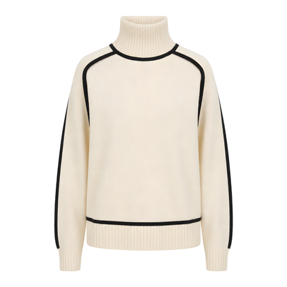 Pull col montant femme tricot colorblock bicolore manches longues coupe ample