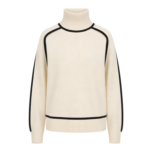 Pull col montant femme tricot colorblock bicolore manches longues coupe ample