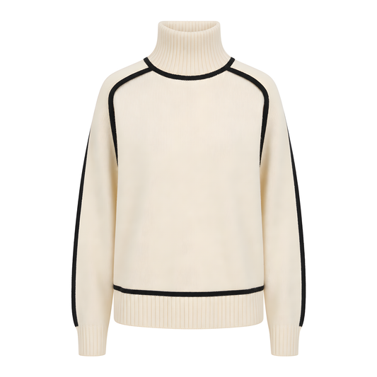 Pull col montant femme tricot colorblock bicolore manches longues coupe ample
