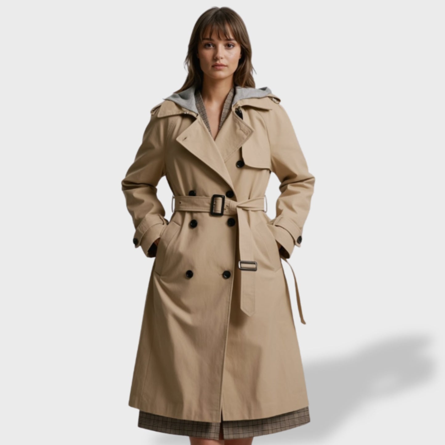 Trench femme imperméable ceinturé col rabattu