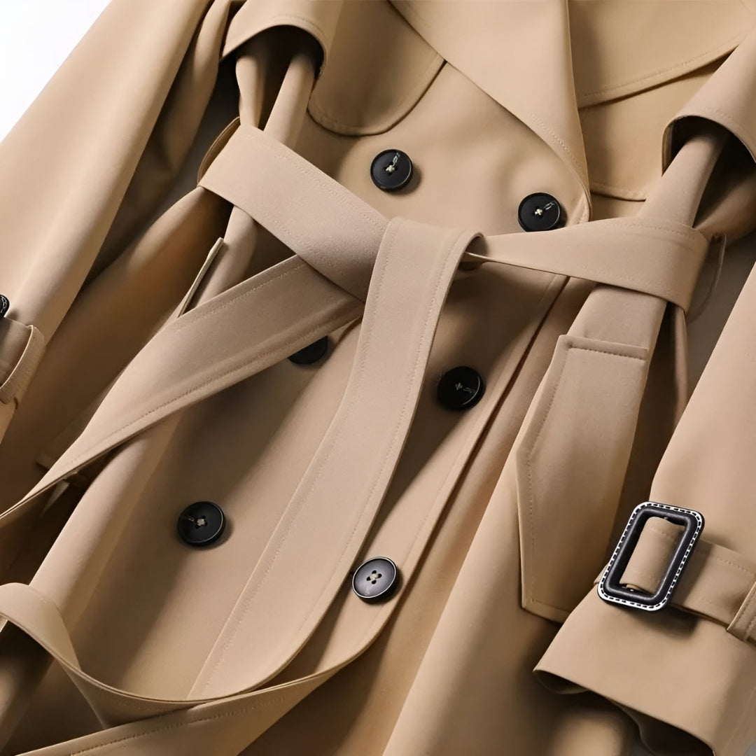 Trench femme imperméable ceinturé col rabattu