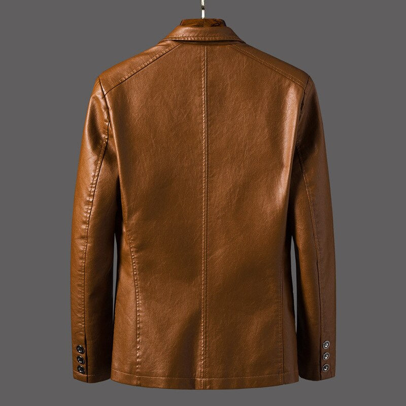Blazer homme cuir synthétique élégant coupe ajustée col en V
