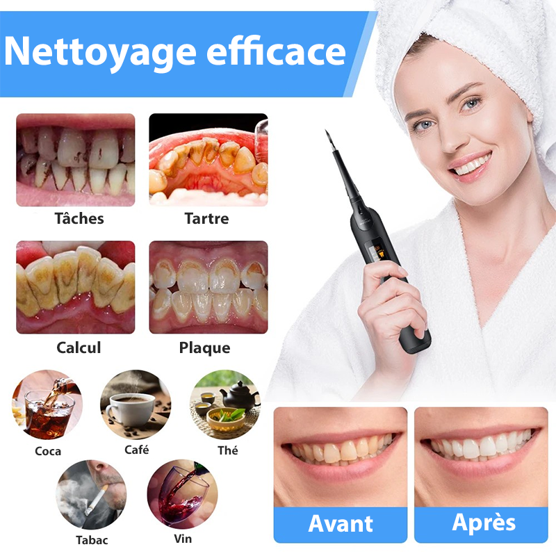 Détartreur dentaire électrique ultrasons IPX6 5 niveaux USB