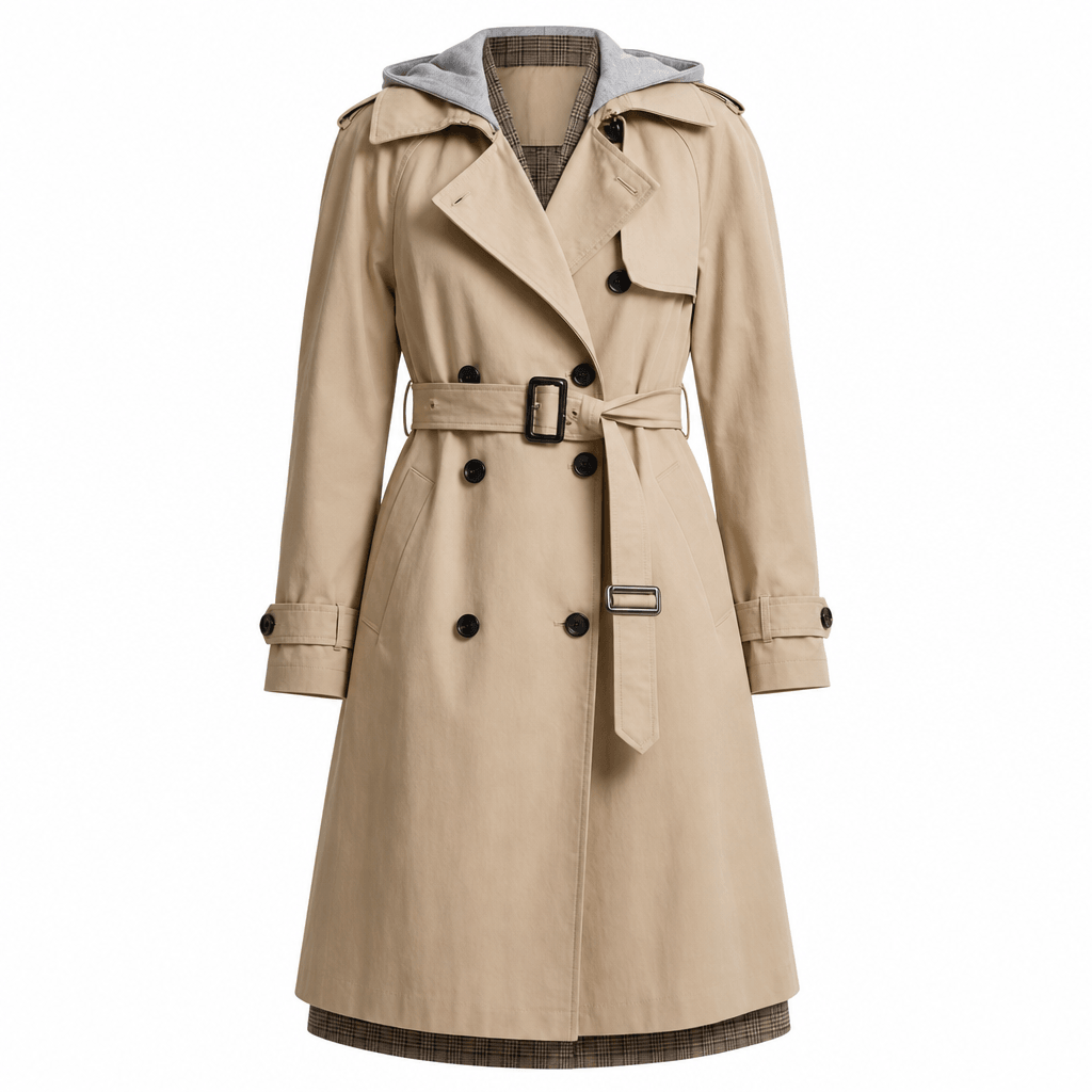Trench femme imperméable ceinturé col rabattu