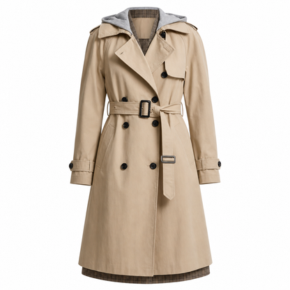 Trench femme imperméable ceinturé col rabattu