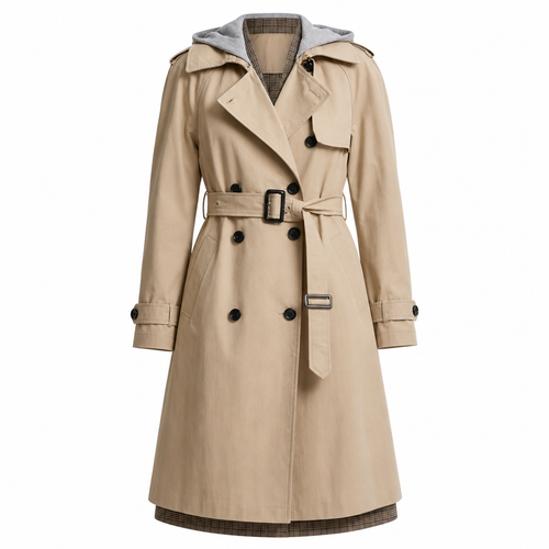 Trench femme imperméable ceinturé col rabattu
