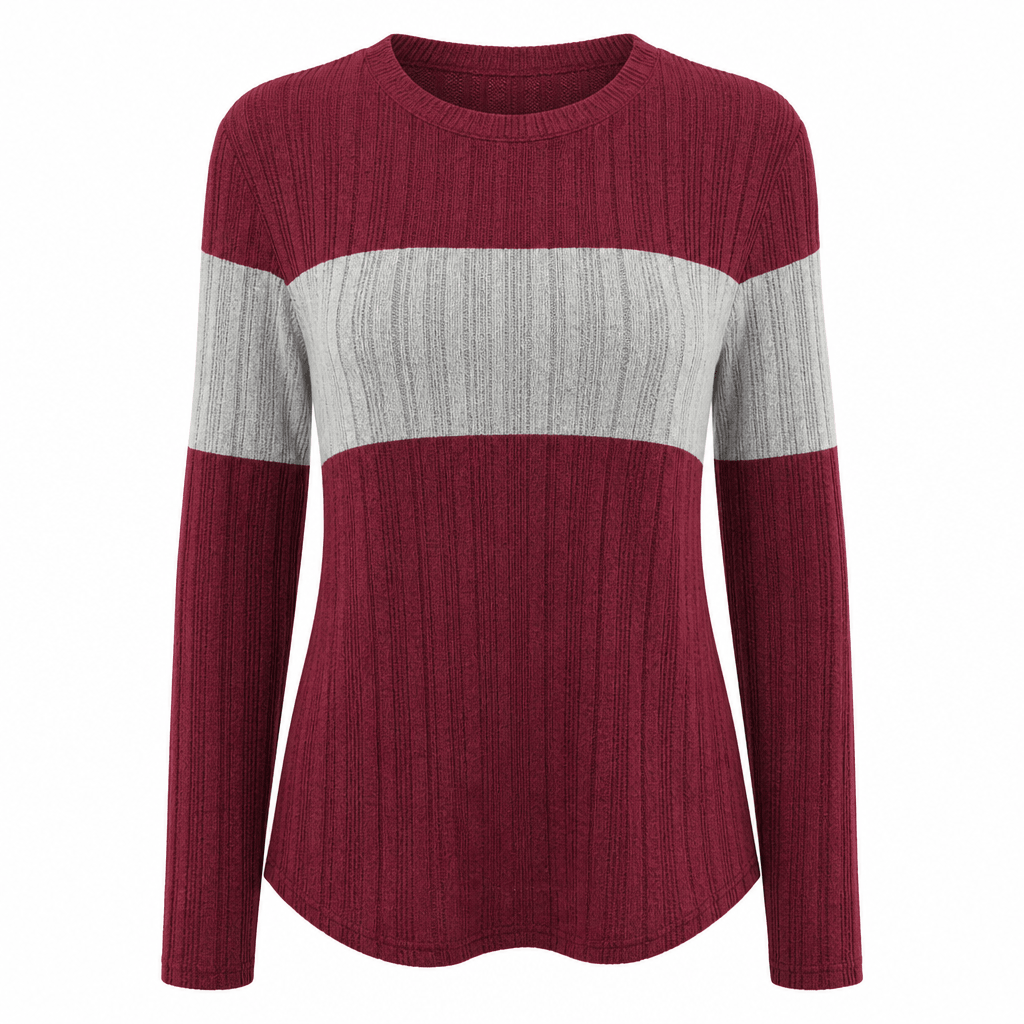 Pull décontracté femme maille côtelée col rond