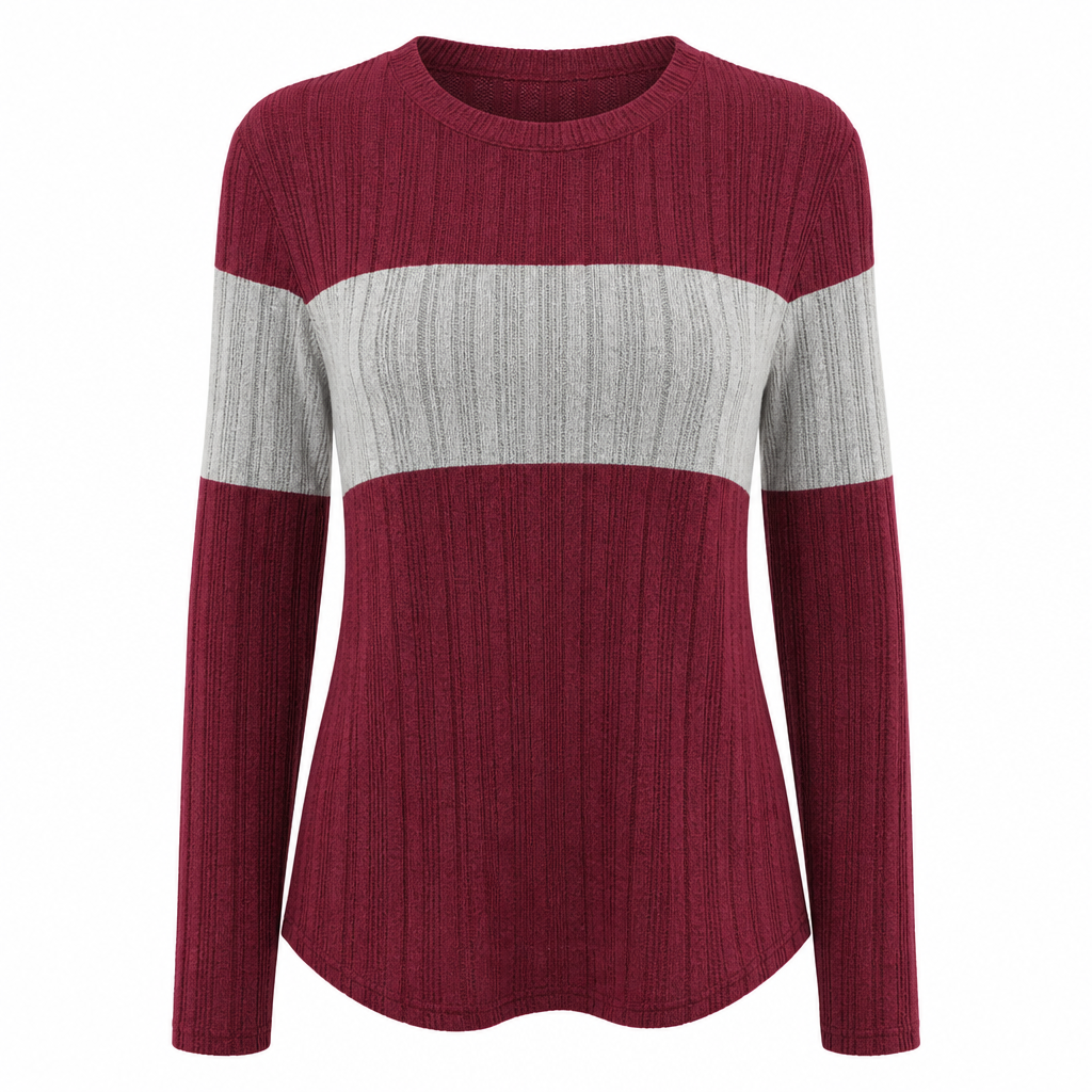 Pull décontracté femme maille côtelée col rond
