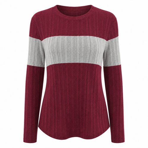 Pull décontracté femme maille côtelée col rond