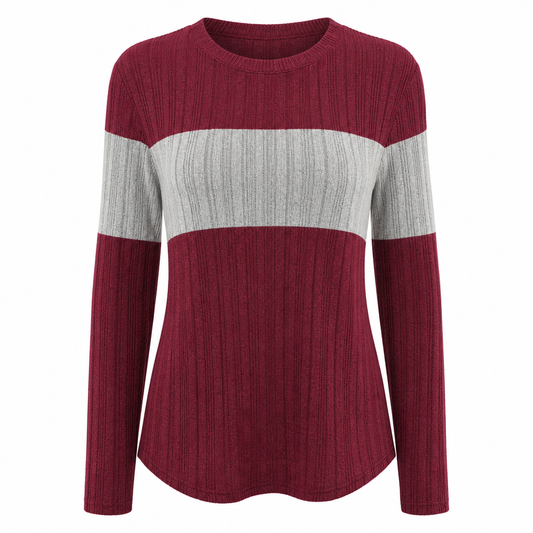 Pull décontracté femme maille côtelée col rond