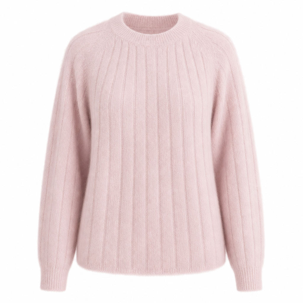 Pull tricoté femme rose mailles douces col rond