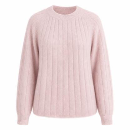 Pull tricoté femme rose mailles douces col rond