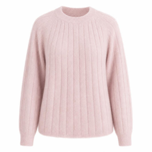 Pull tricoté femme rose mailles douces col rond