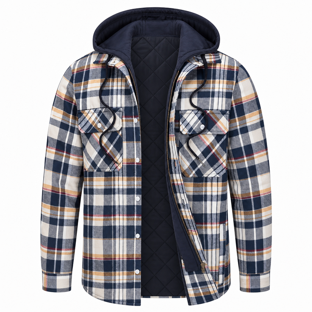 Veste à capuche homme carreaux flanelle chaud