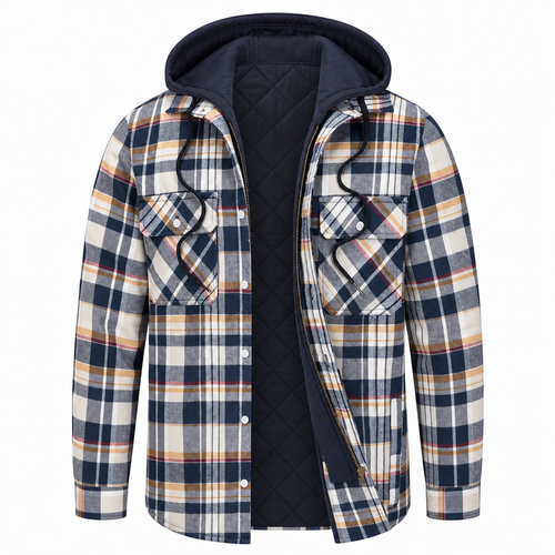 Veste à capuche homme carreaux flanelle chaud