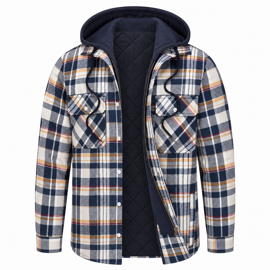 Veste à capuche homme carreaux flanelle chaud