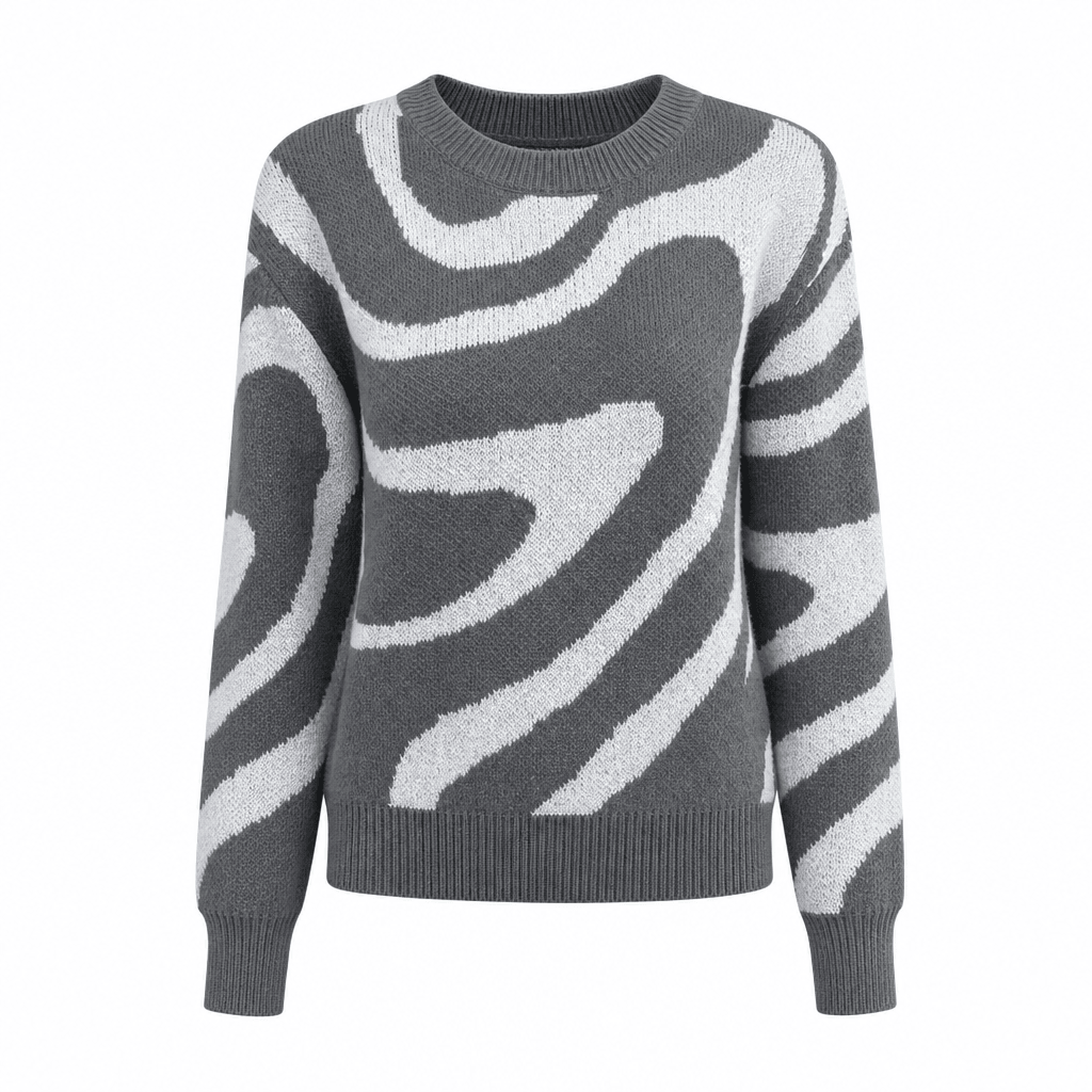 Pull femme motif abstrait manches longues col rond