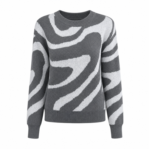 Pull femme motif abstrait manches longues col rond