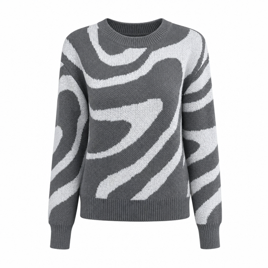 Pull femme motif abstrait manches longues col rond