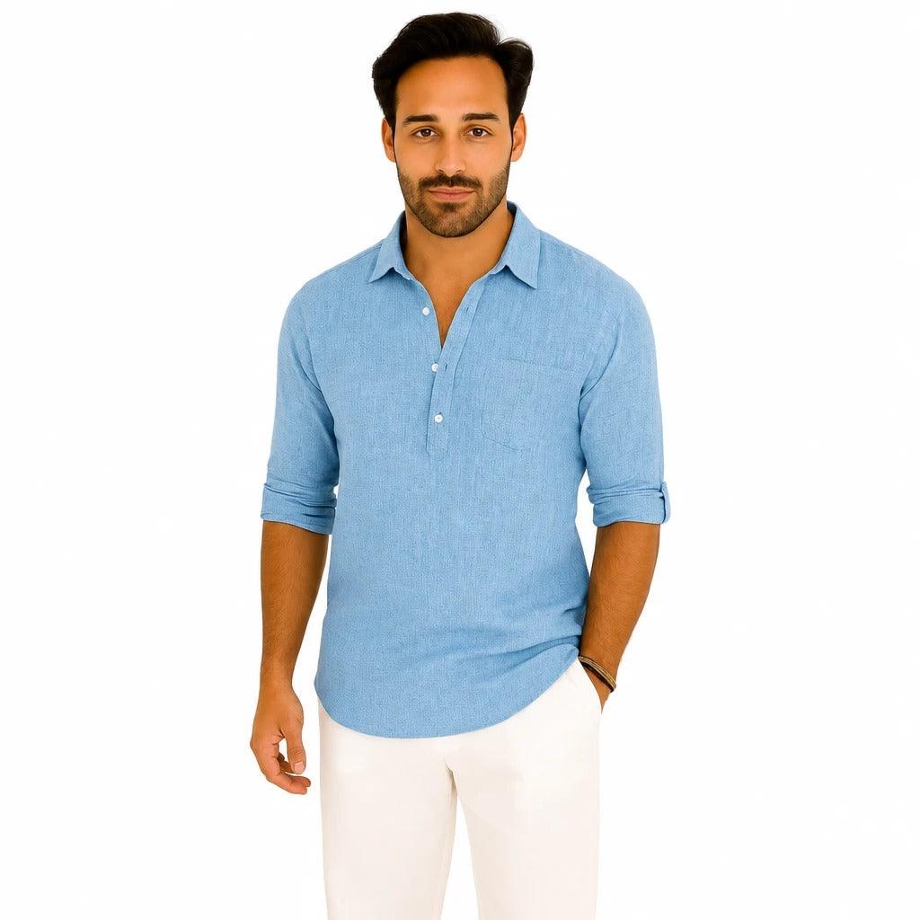 Polo homme lin respirant col boutonné coupe décontractée été S-3XL