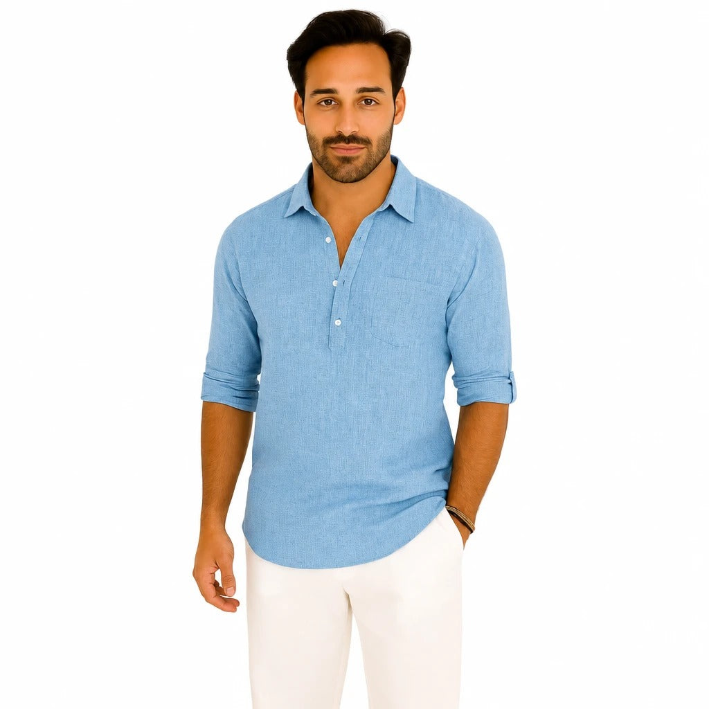 Polo homme lin respirant col boutonné coupe décontractée été S-3XL