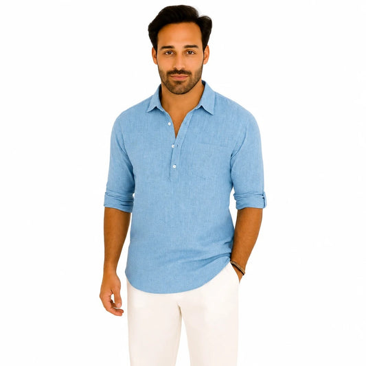 Polo homme lin respirant col boutonné coupe décontractée été S-3XL
