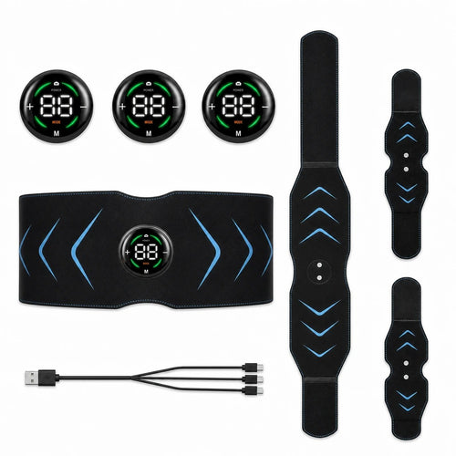 Ceinture abdominale électrostimulation EMS 6 modes 10 niveaux rechargeable USB 115cm