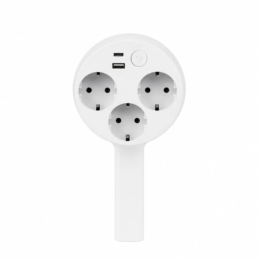 Prise extensible télescopique 47-67cm tête rotative 3 prises EU USB-A USB-C certifiée CE