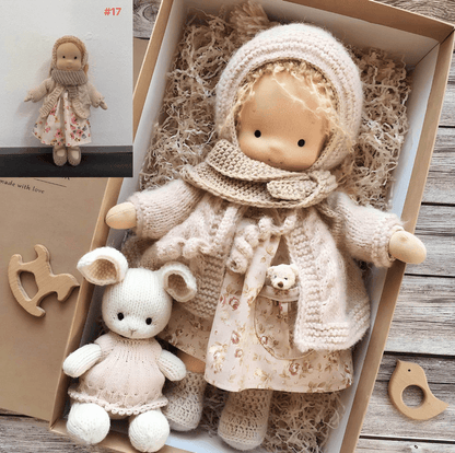 Poupée artisanale style Waldorf coton fibres naturelles 28cm lavable dès 3 ans