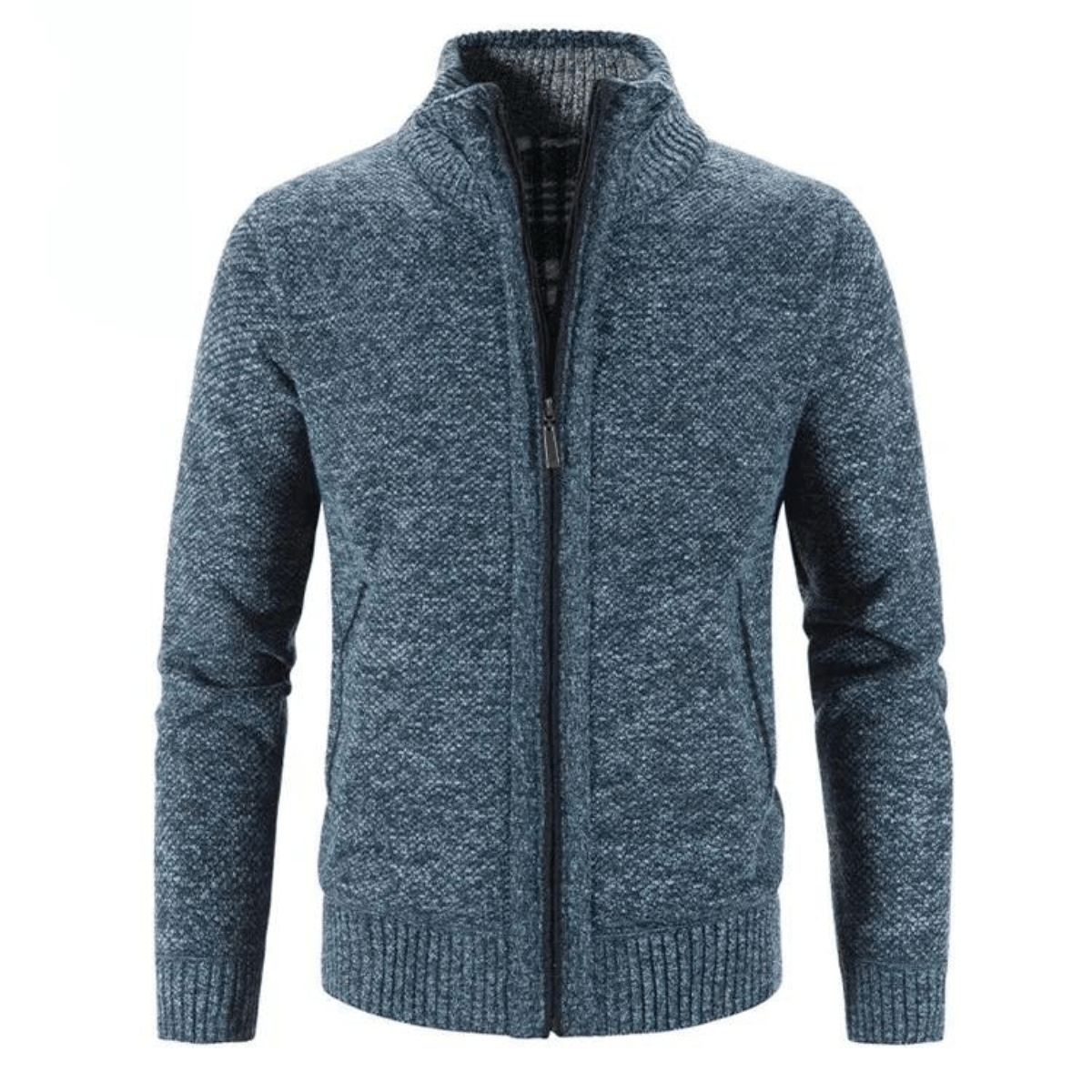 Gilet col haut zippé femme tricot chaud manches longues