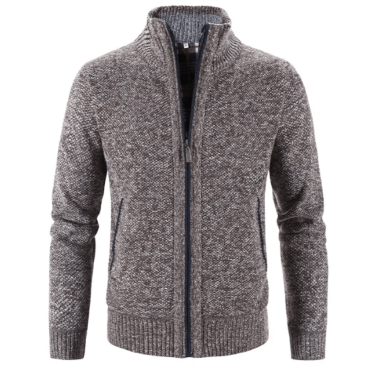 Gilet col haut zippé femme tricot chaud manches longues